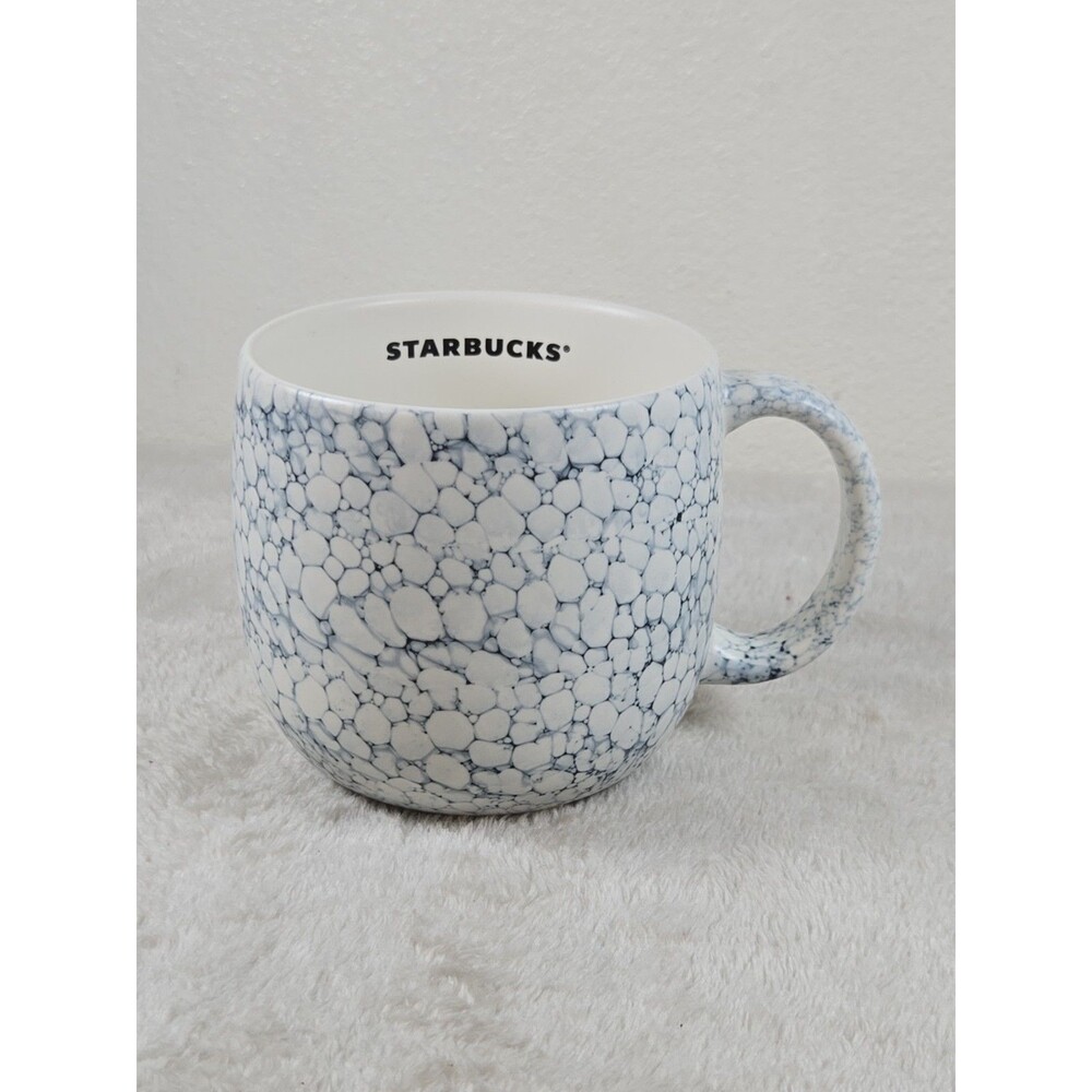 2022 STARBUCKS White Blue Stone Bubble Speckle Marble Ceramic Coffee Mug 14 oz